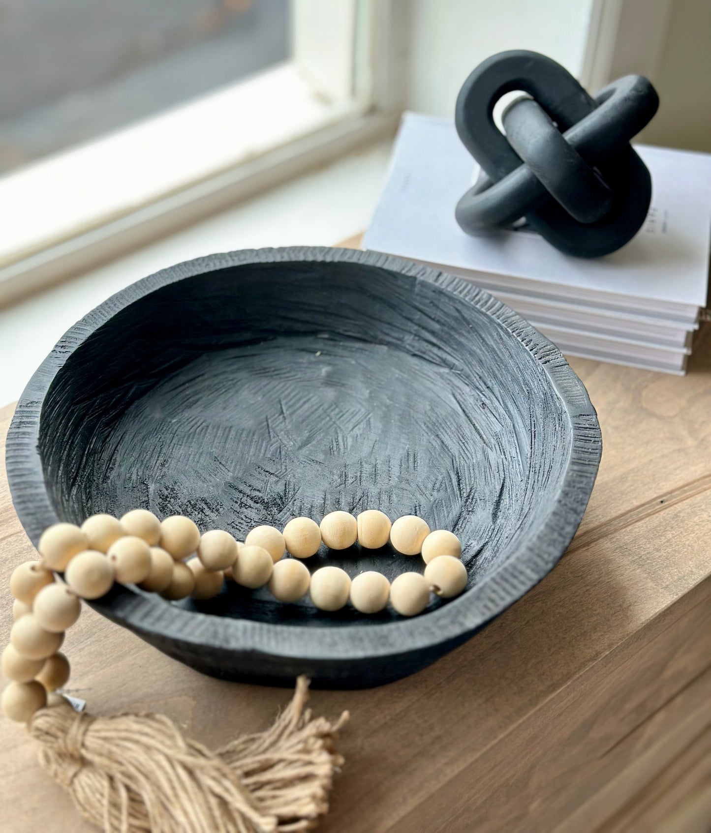 Carved Wood Dough Bowl Black