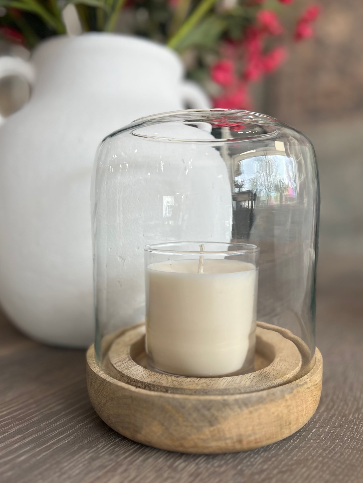 Glass Candle Holder Wood Base