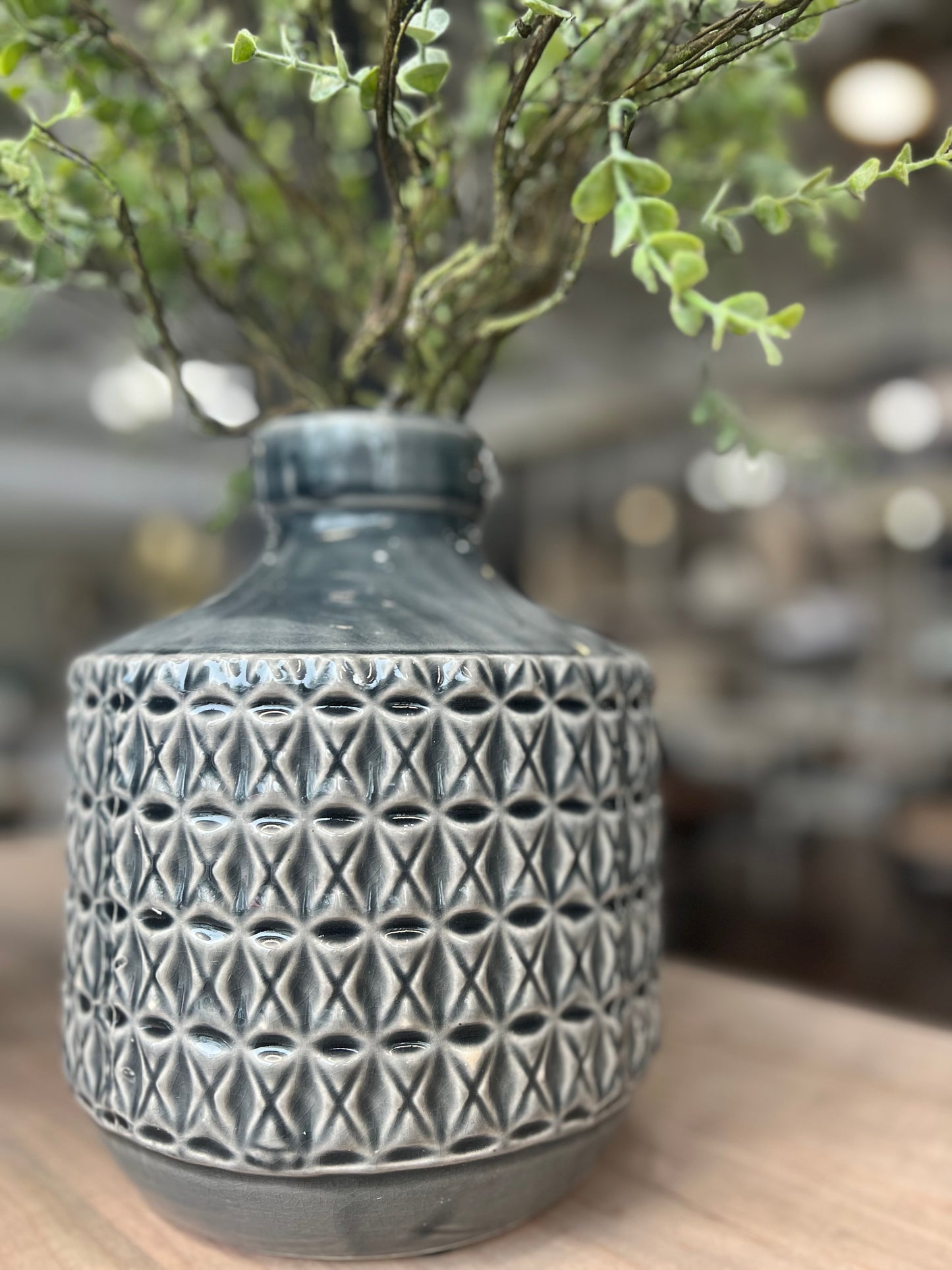 9" Blue/Grey X Design Vase