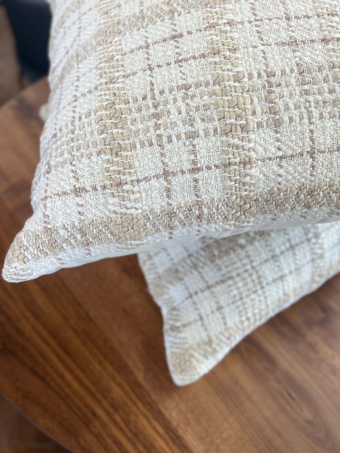 18" Ivory/Beige Plaid Pillow