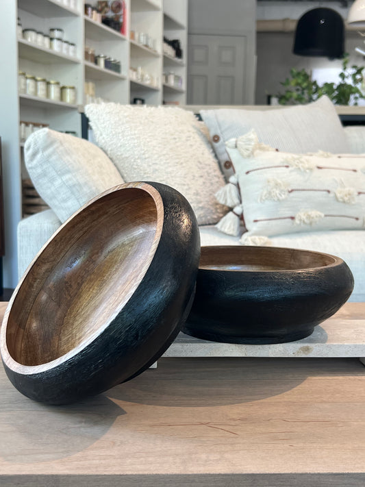 10" Blk Textured Wood Bowl
