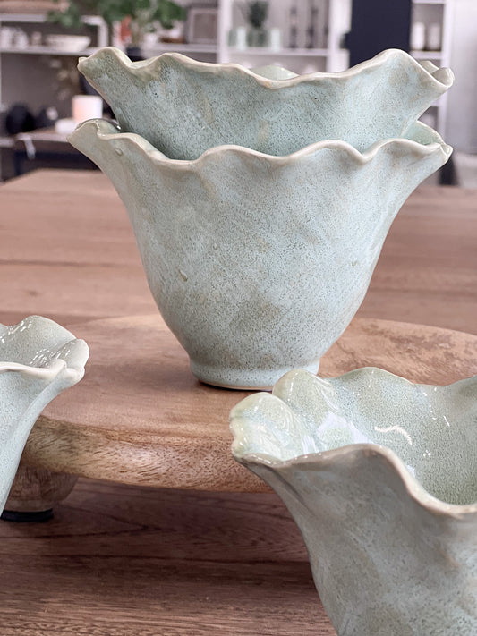 5.9" Green Fluted Bowl