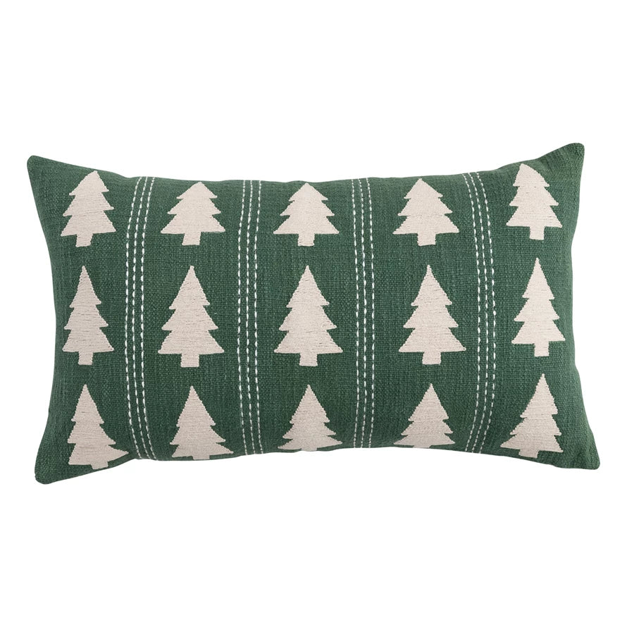 Green/White Lumbar Pillow with Trees