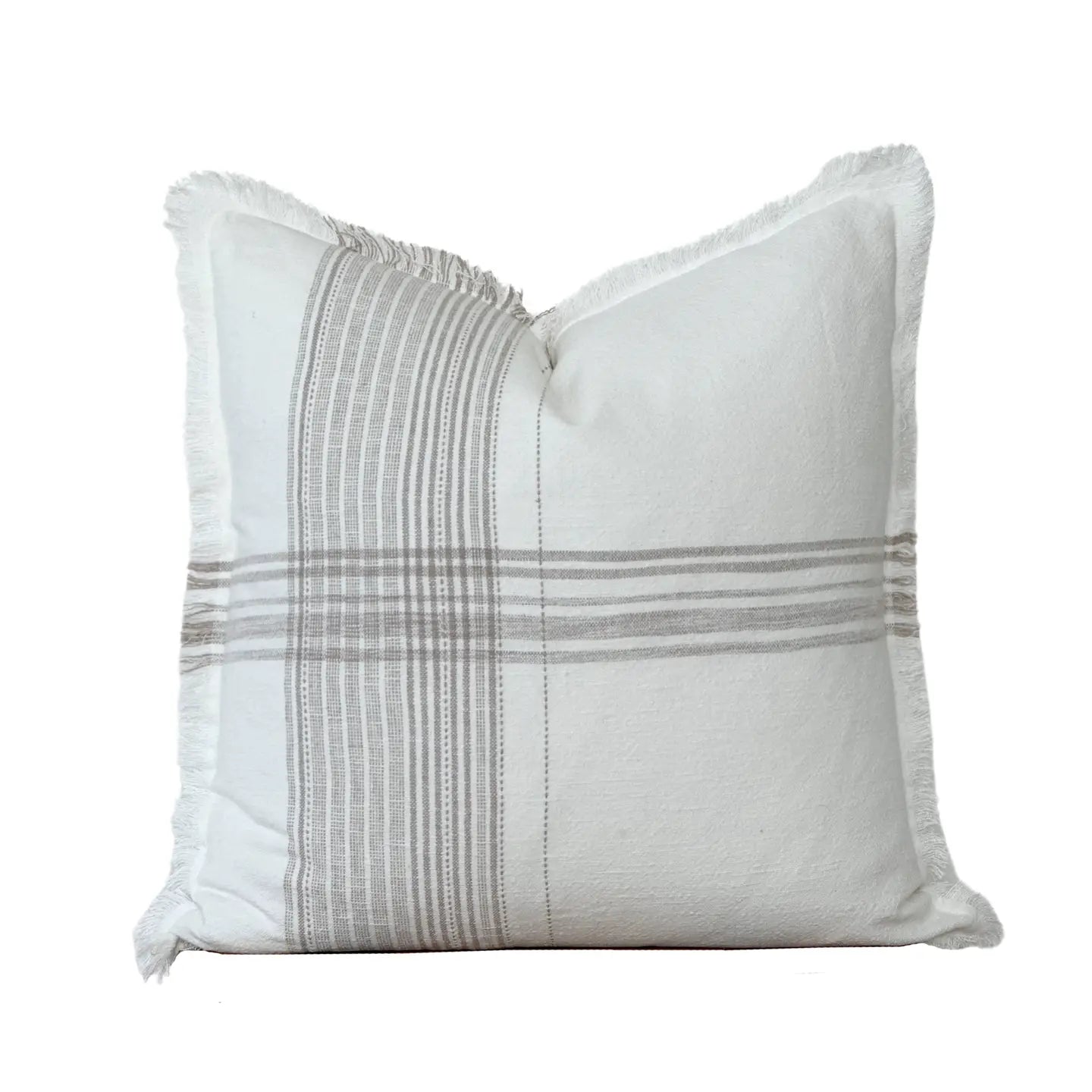 20" Cream Fringe Stripe Pillow