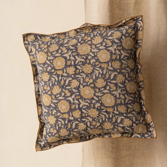 20" Blue/gold Floral Pillow