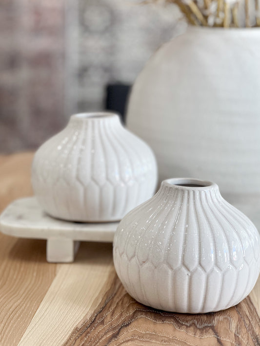 5" White Stripe Vase
