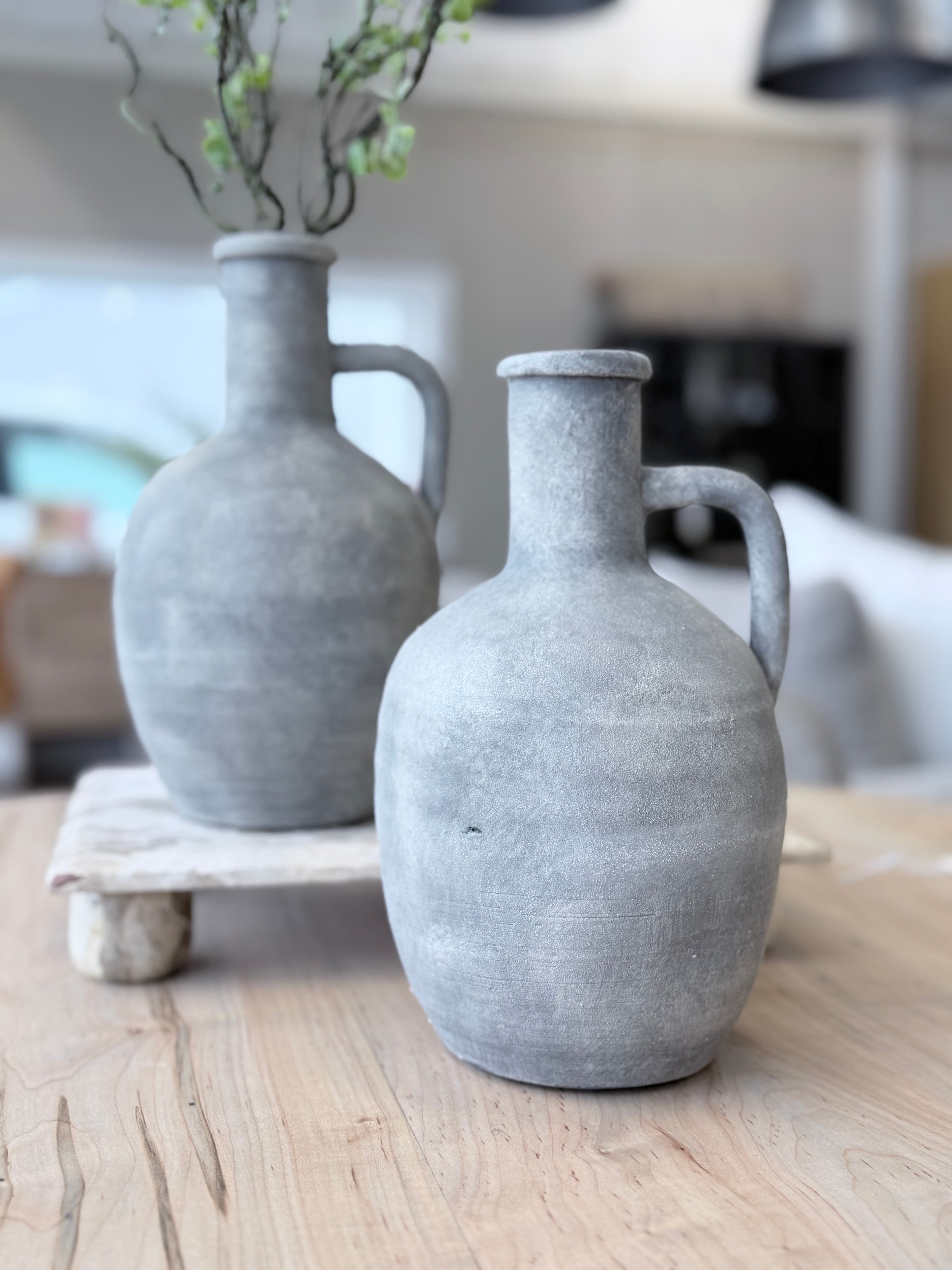 Grey Vase W/Handle