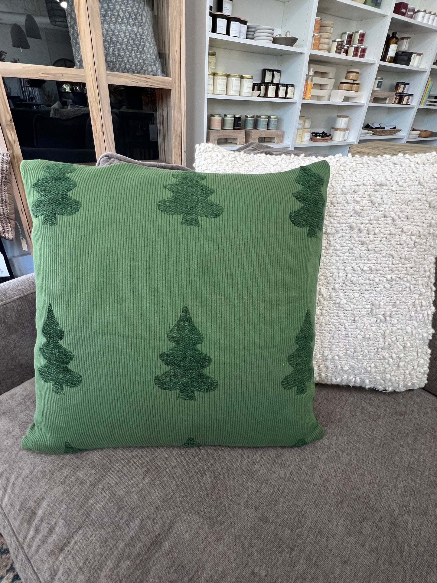 20" Green Pillow with Tree