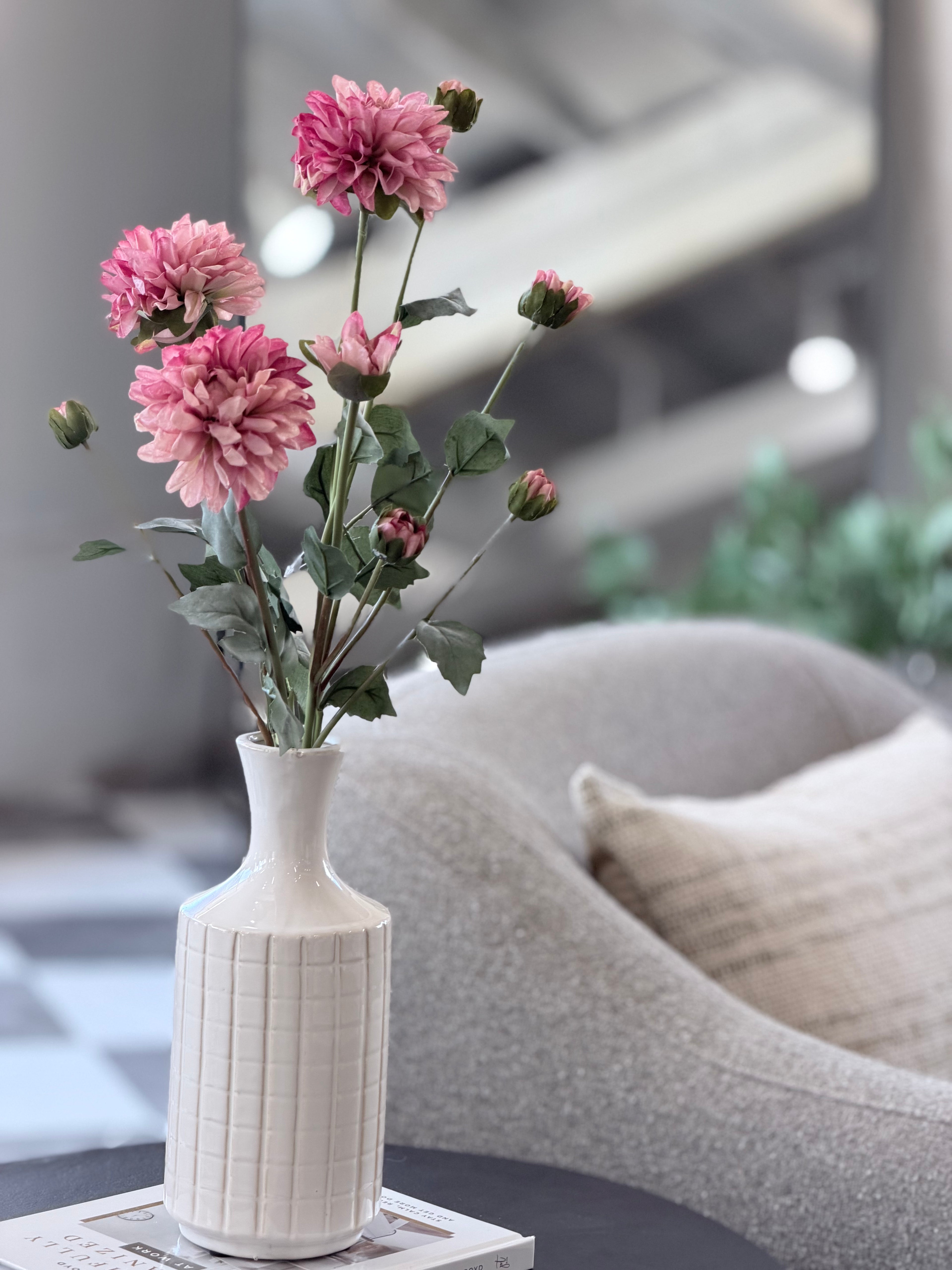 23 Inch Faux Dried Pink Dahlia Bundle