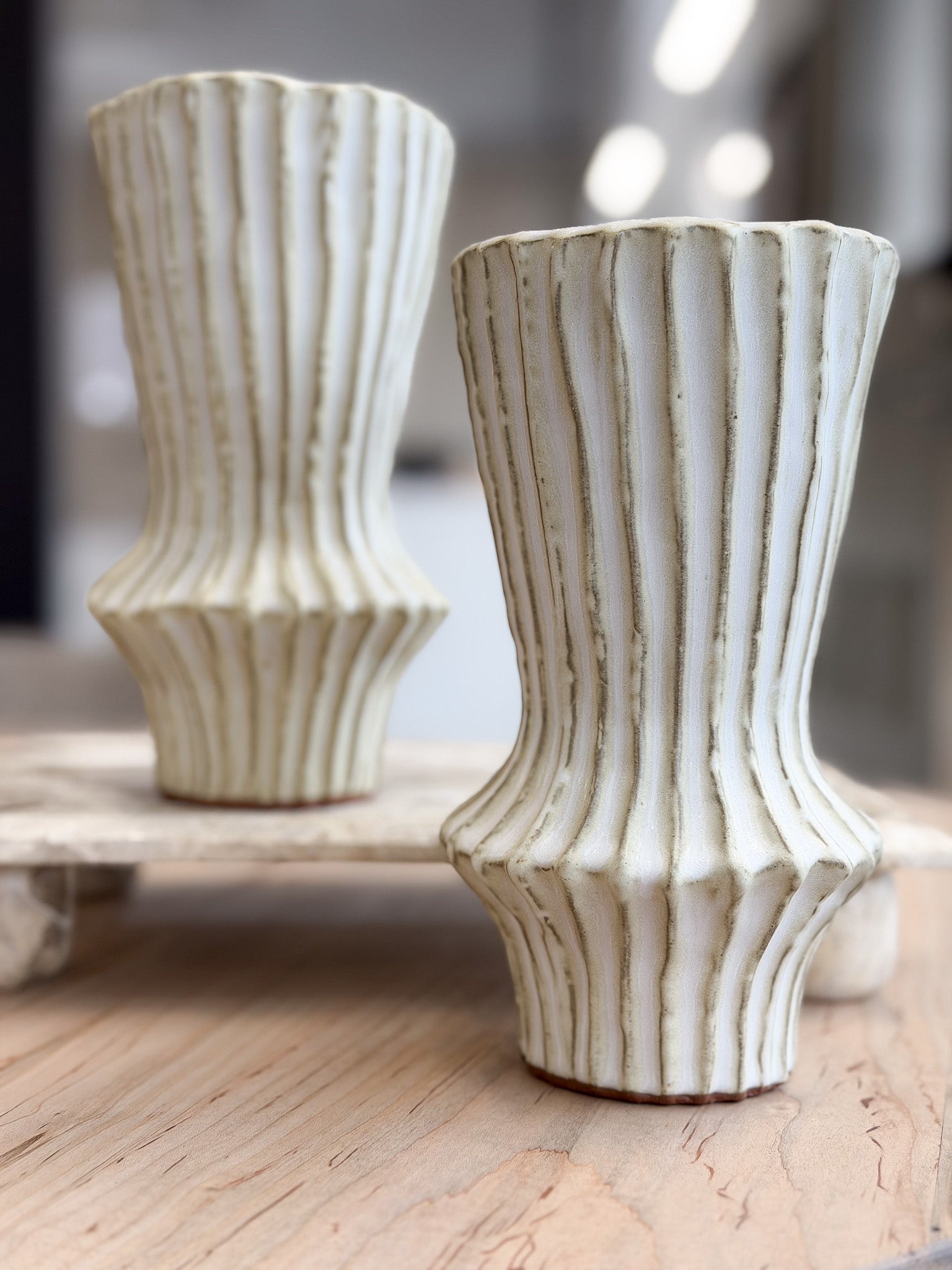 8" Stoneware Ribbed Vase