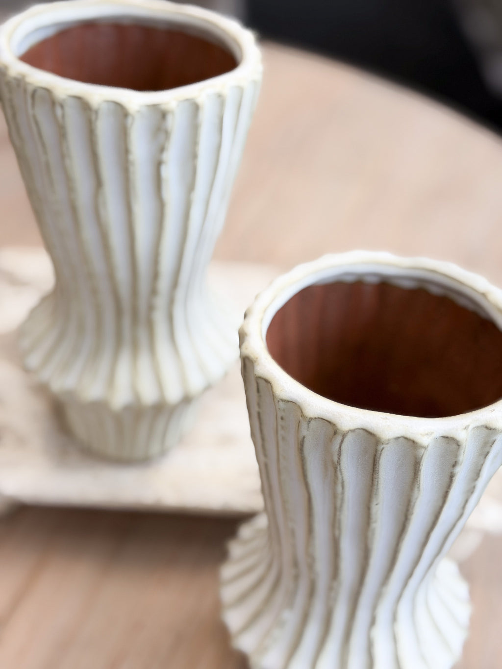 8" Stoneware Ribbed Vase