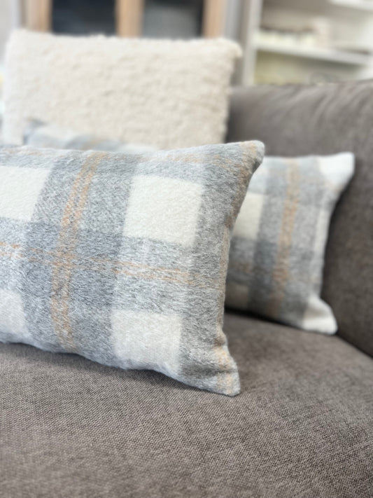 Grey Plaid Lumbar Pillow