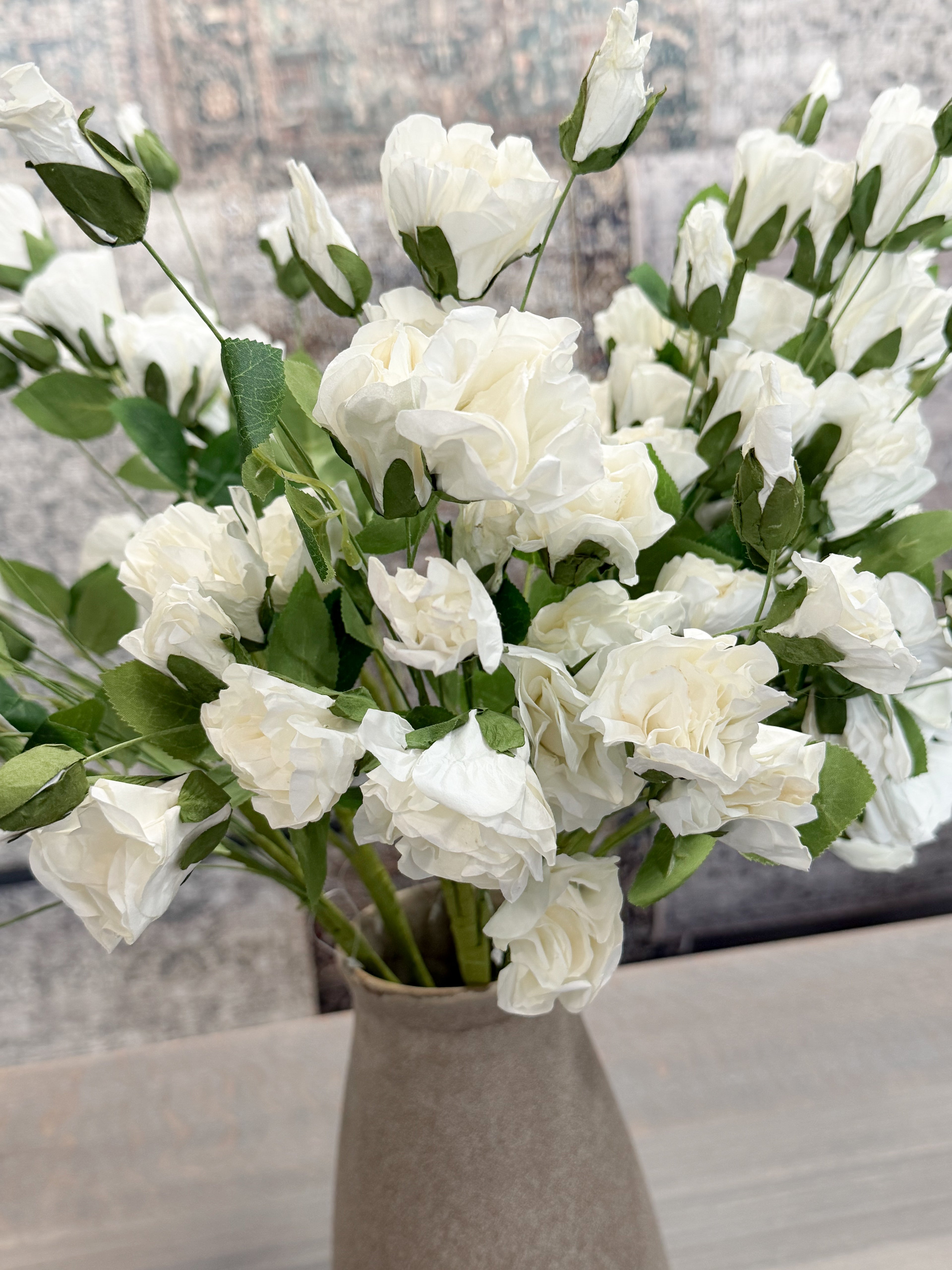 25" White Paper Rose Spray