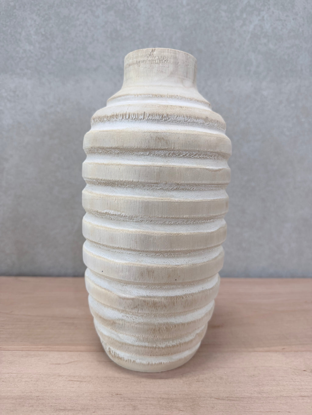 10" Wood Ribbed Vase