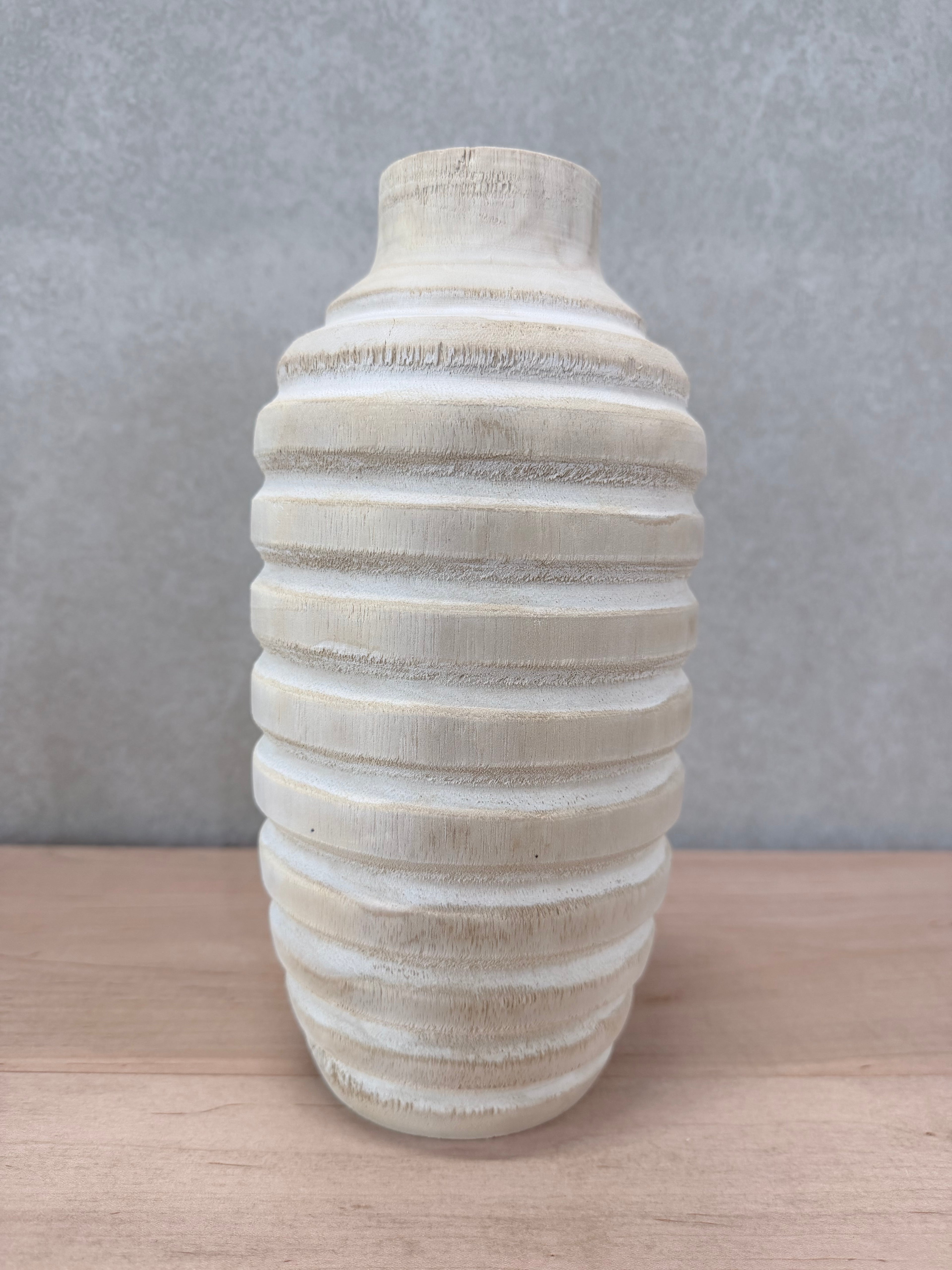 10" Wood Ribbed Vase