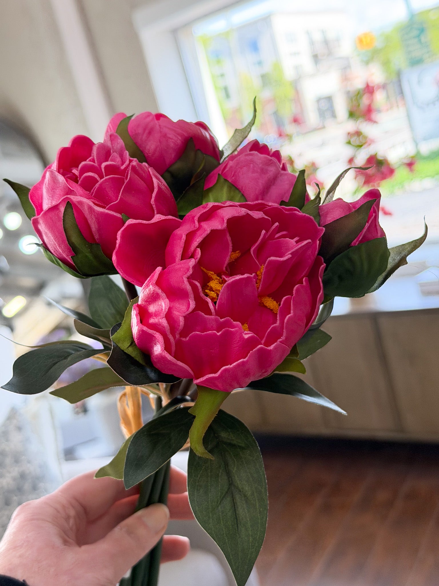 10" Real Touch Peony Bundle Dk Pink
