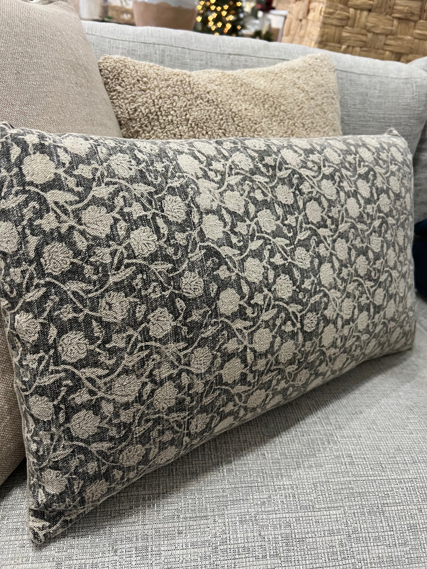 Grey Floral Pillow