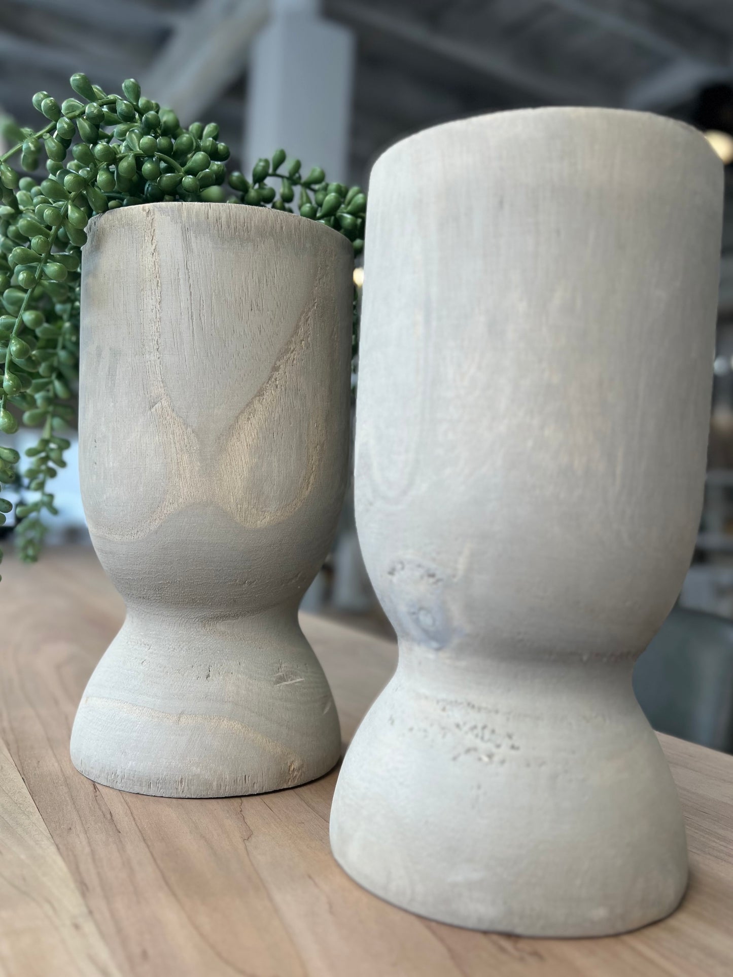 11" Grey Wood Vase