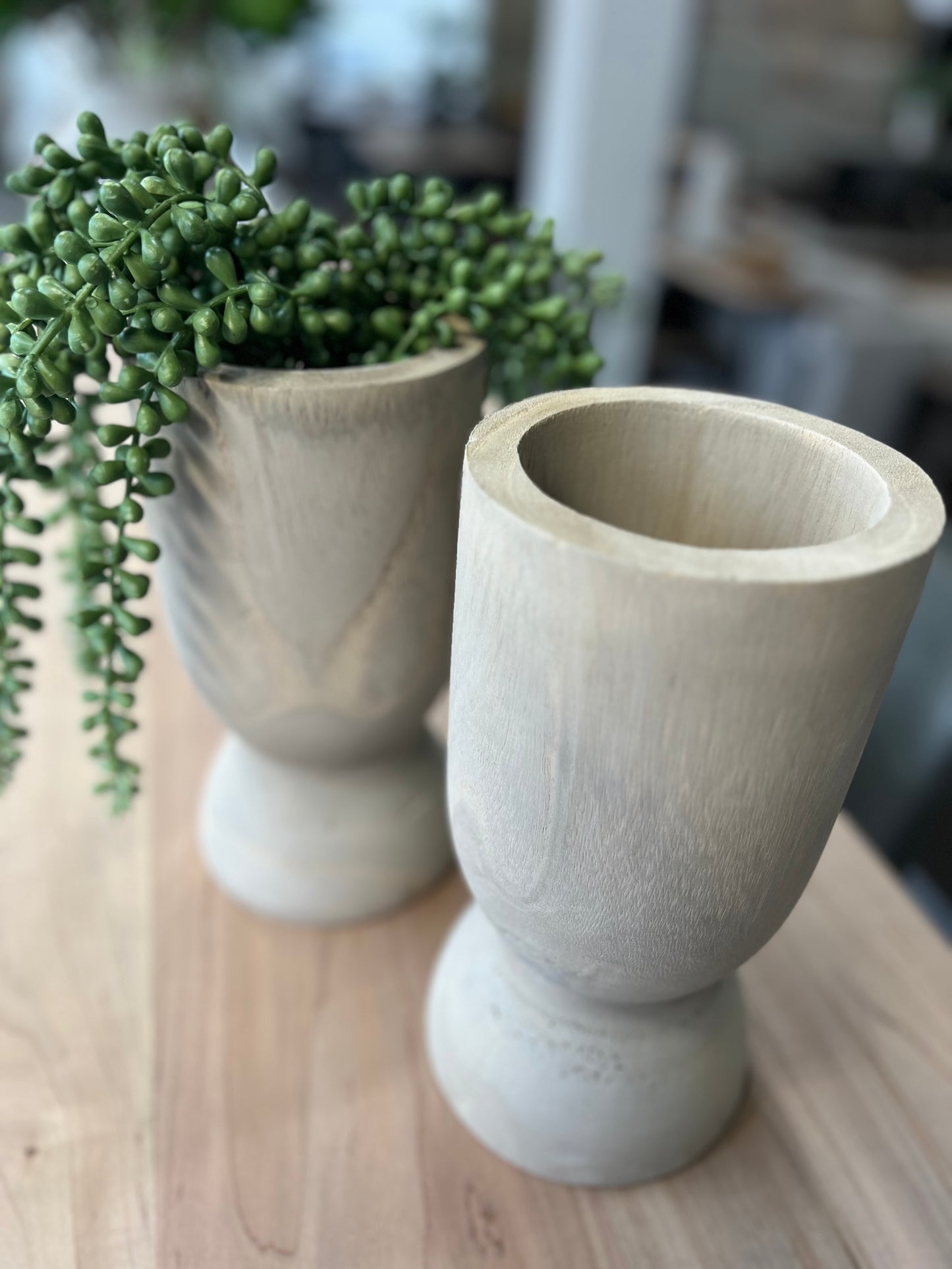 11" Grey Wood Vase