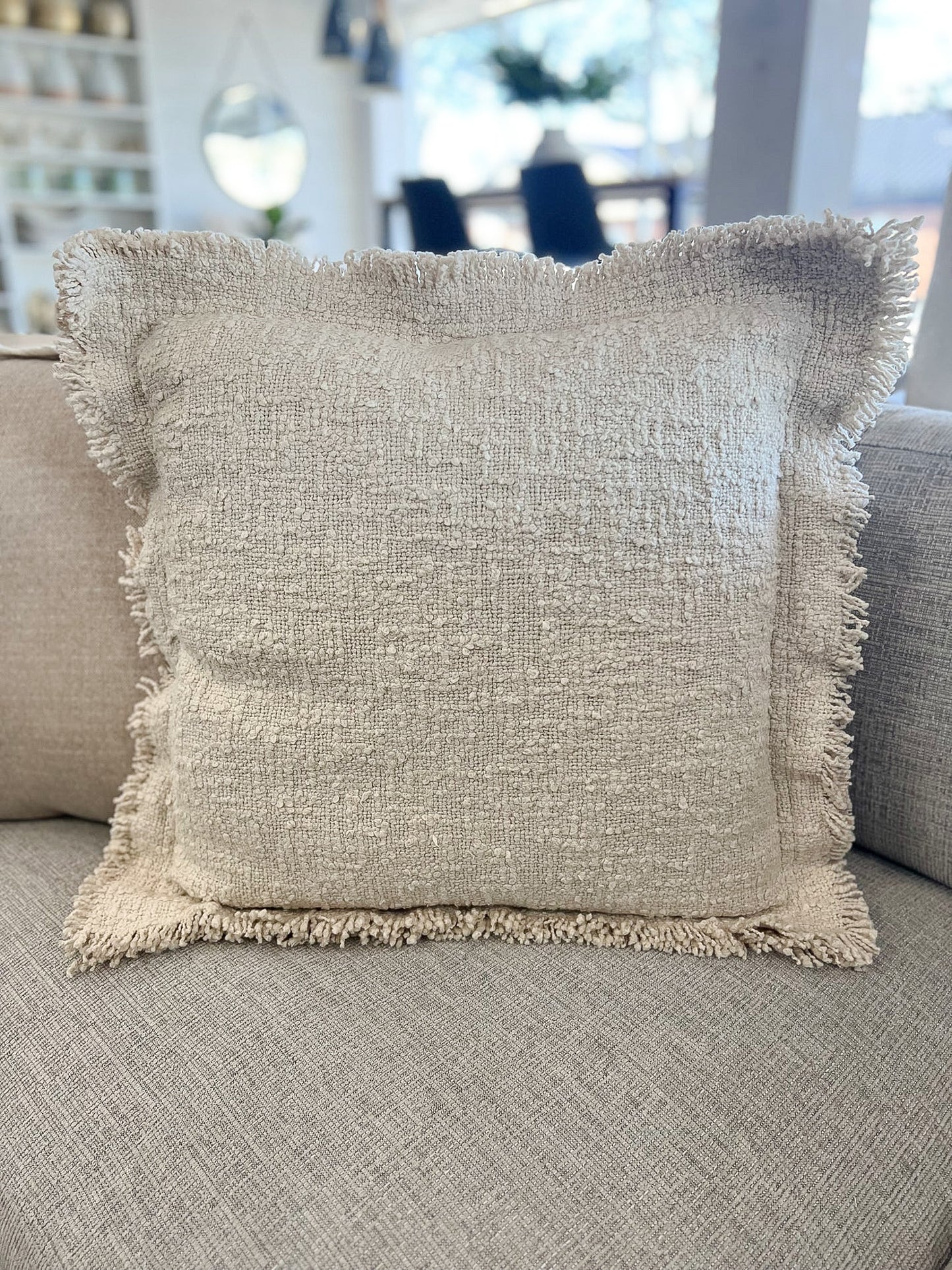 20" Fringed Boucle Pillow