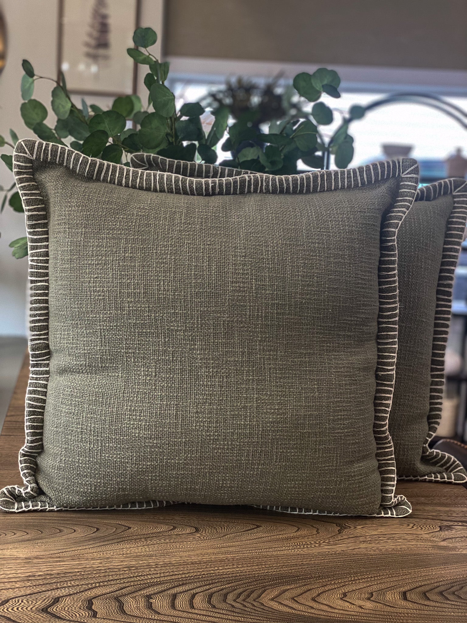 22" Olive Linen Pillow