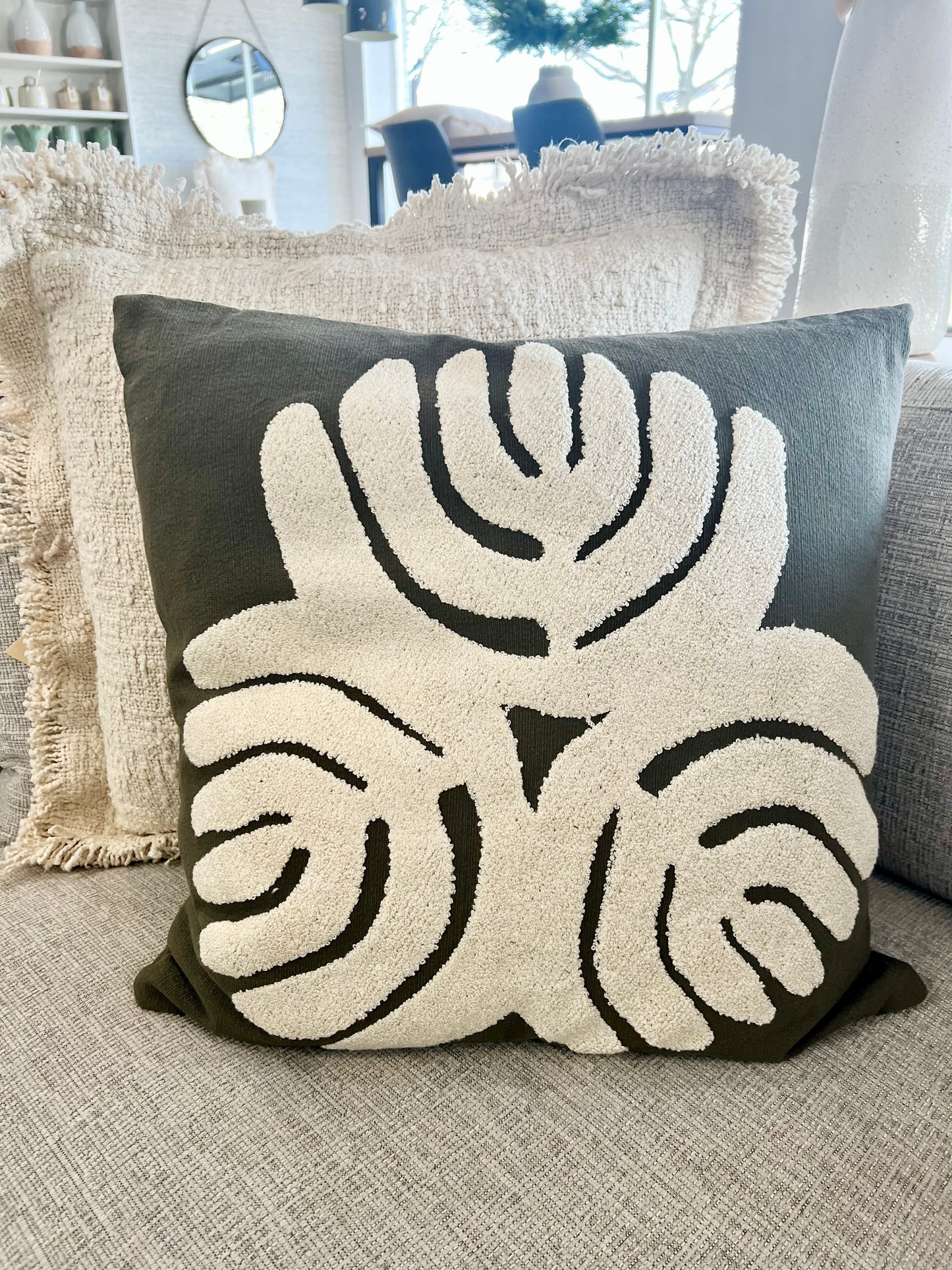 20" Olive and Cream Pillow