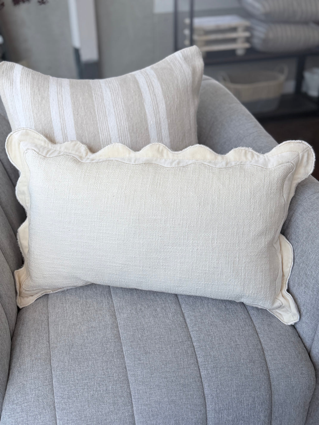 21" x 12" Cream Scallop Pillow