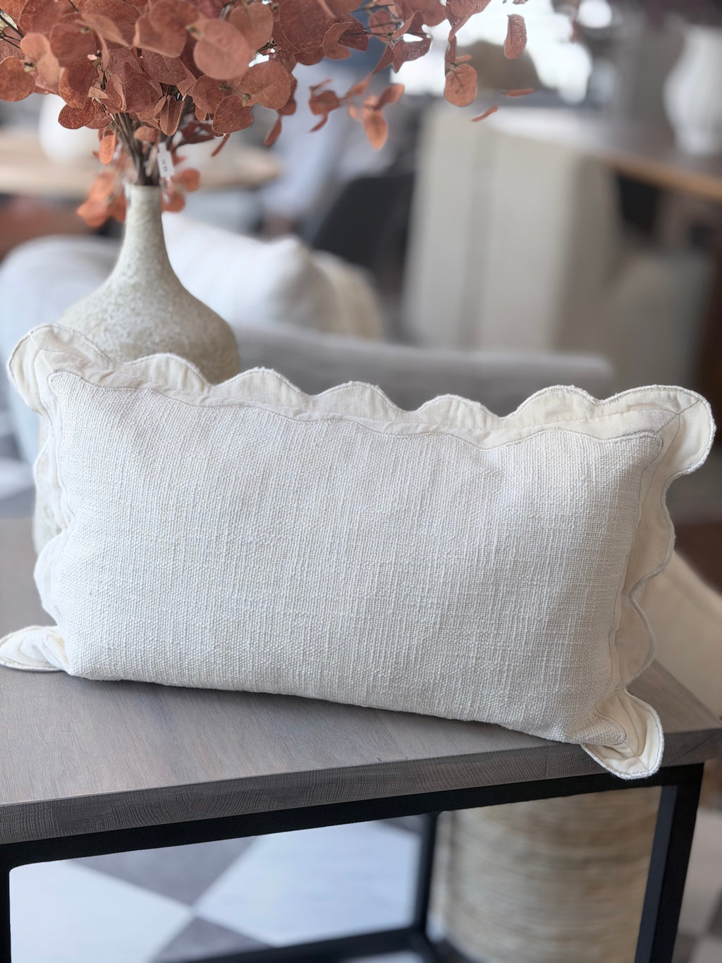 21" x 12" Cream Scallop Pillow