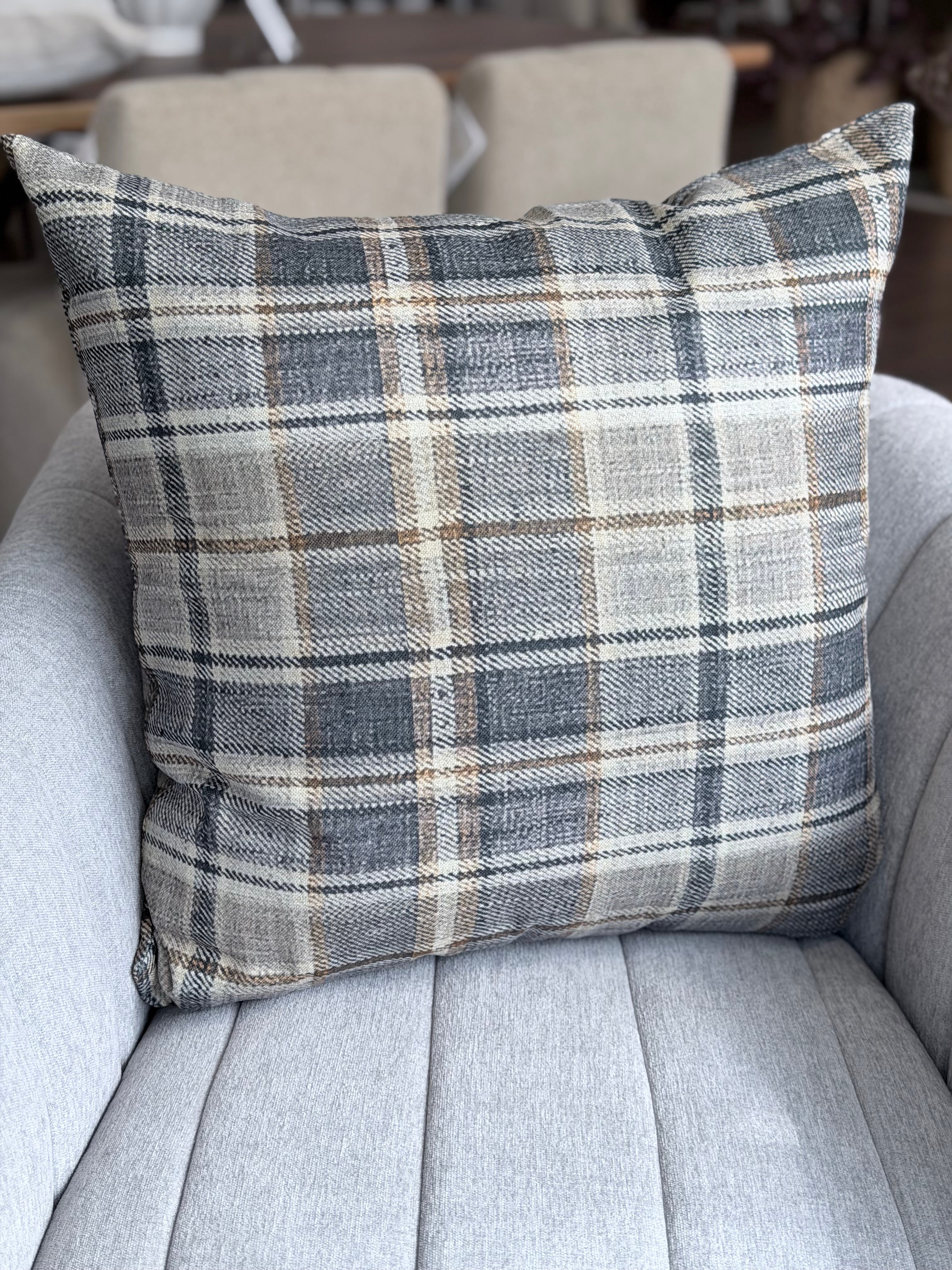 22" Ash Plaid Pillow