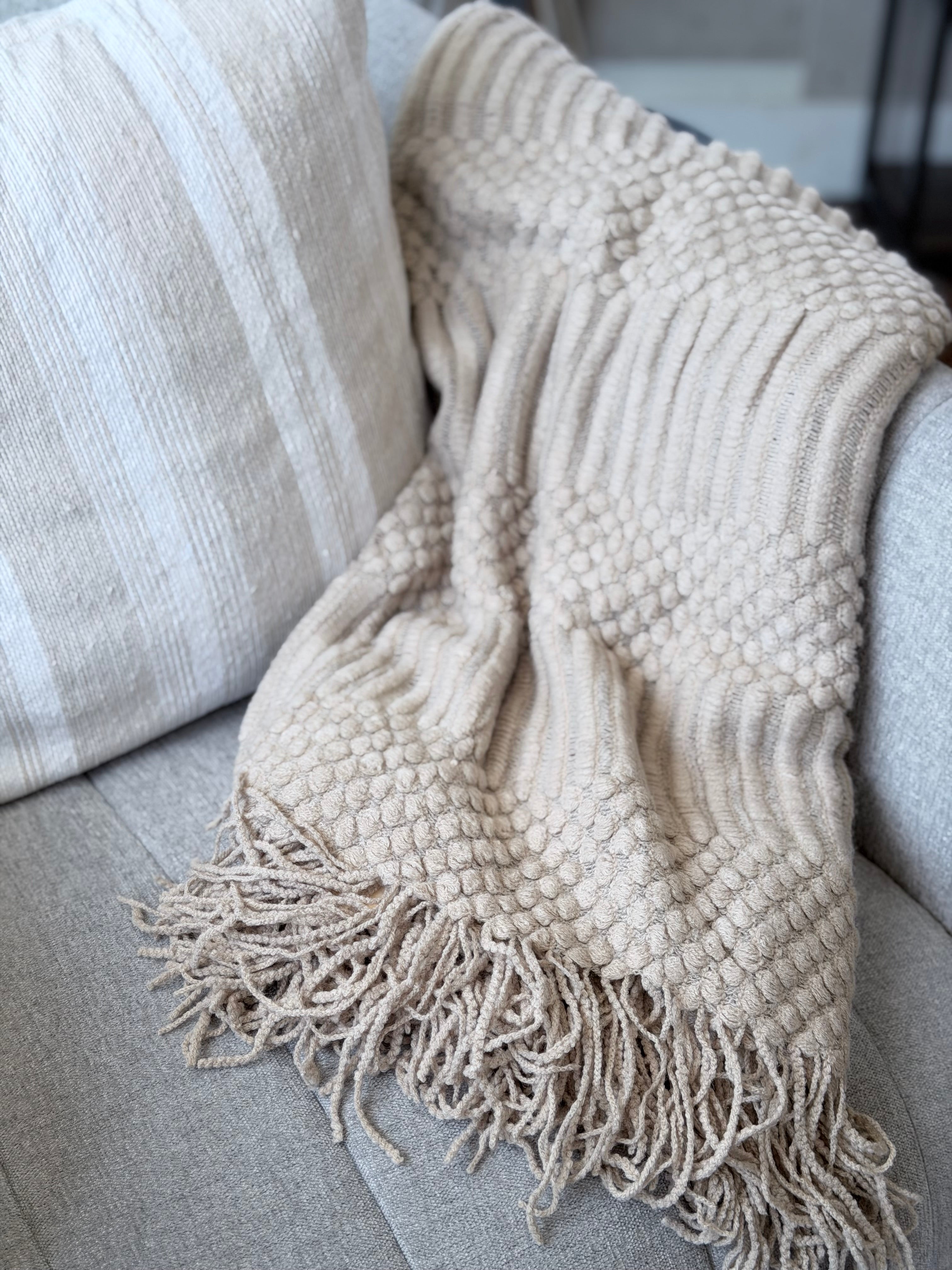 Beige Waffle Stripe Throw