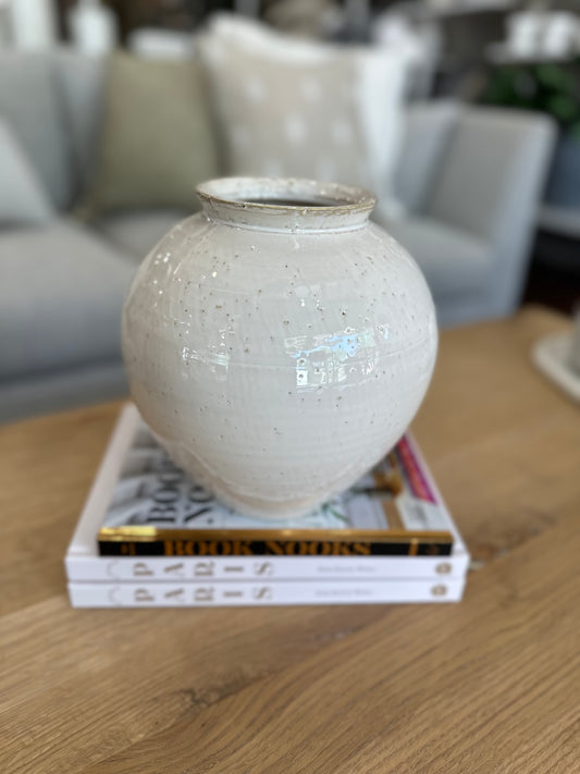 8" White Round Vase
