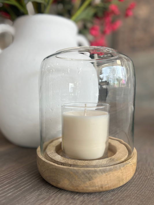 Glass Candle Holder Wood Base