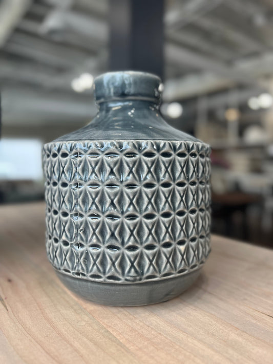 9" Blue/Grey X Design Vase
