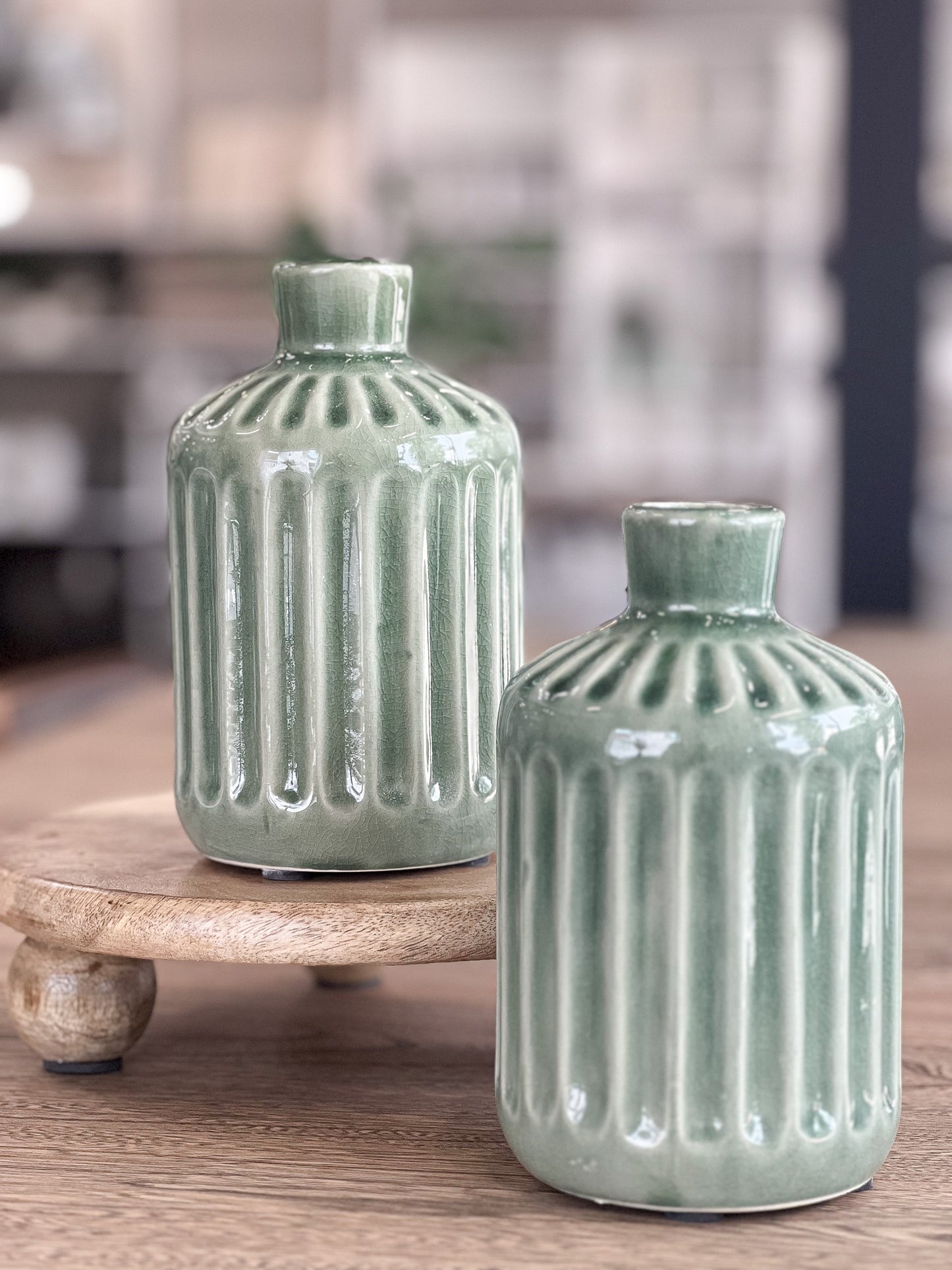 8" Green Ribbed Vase