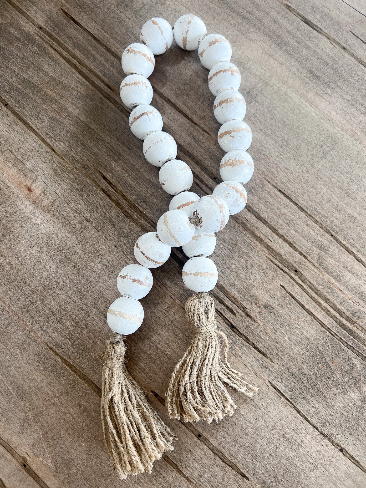 36" Wood Beads Tan Stripe