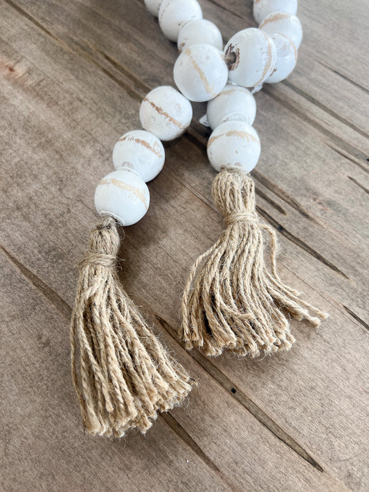 36" Wood Beads Tan Stripe