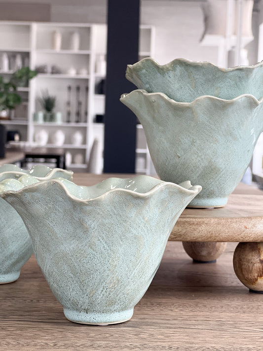 5.9" Green Fluted Bowl