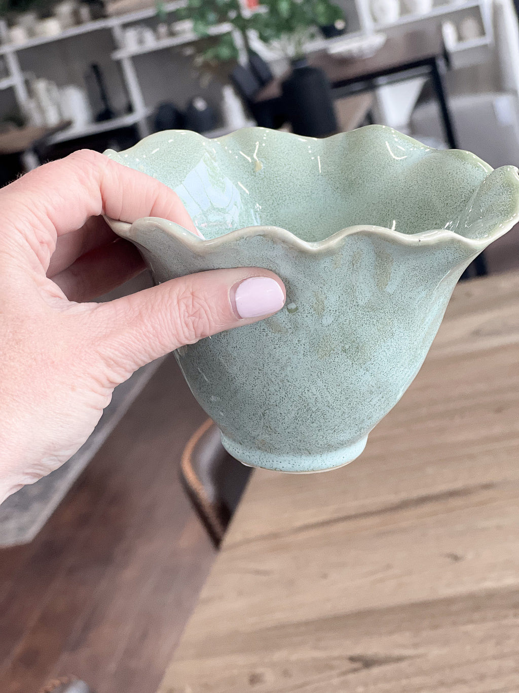5.9" Green Fluted Bowl