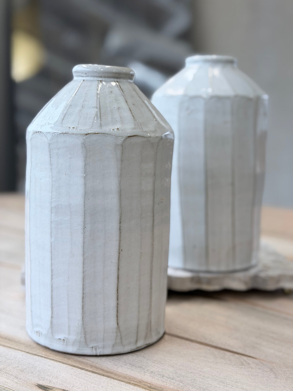 8.5" White Stripe Vase