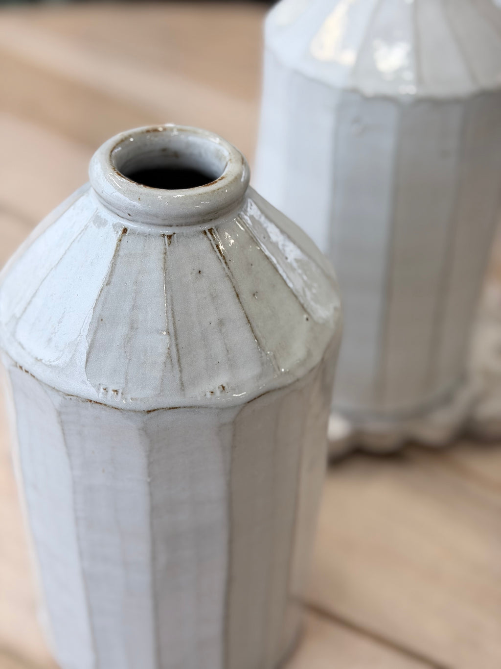 8.5" White Stripe Vase