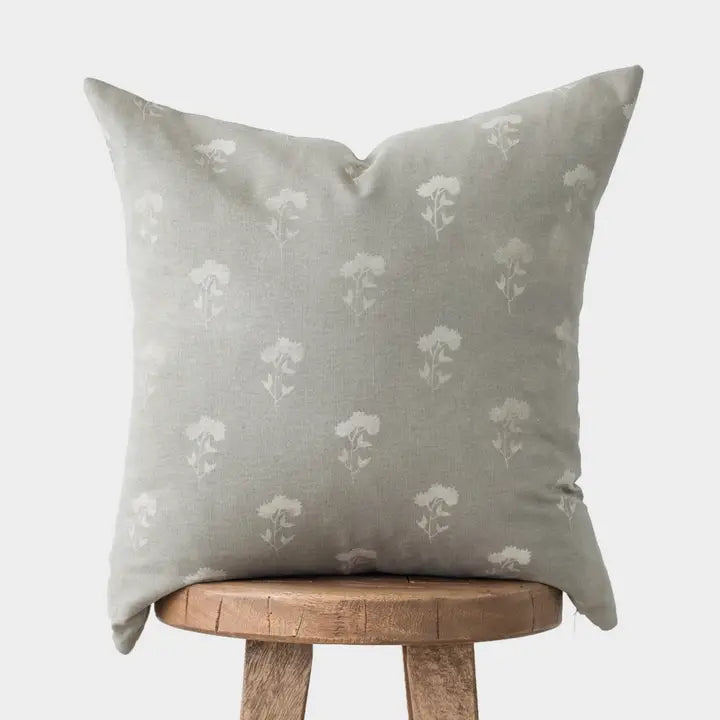 22" Grey Floral Pillow