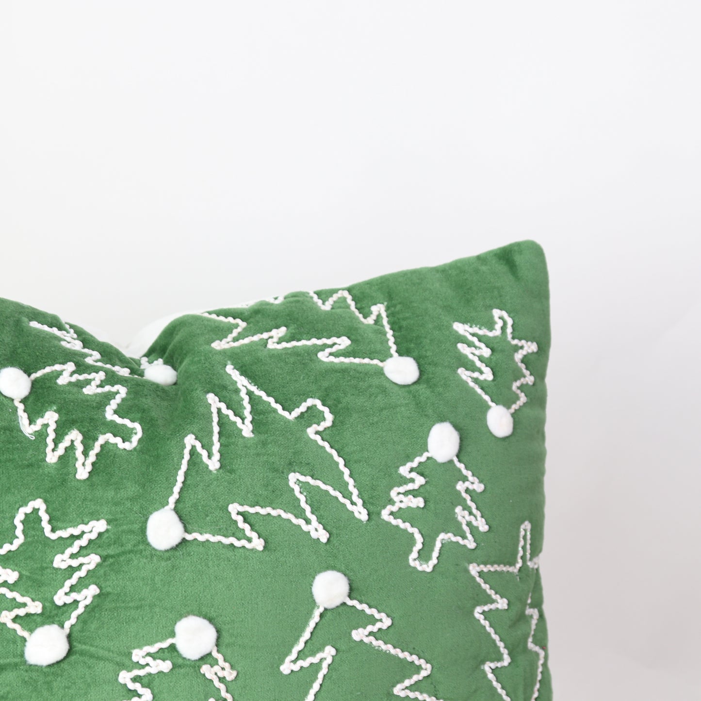 White Tree on Green Velvet Pillow
