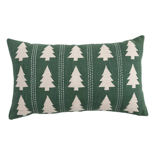 Green/White Lumbar Pillow with Trees