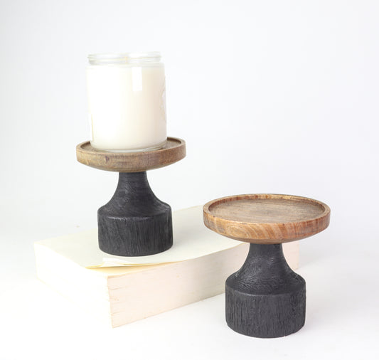 Black/Wood Candle Holder